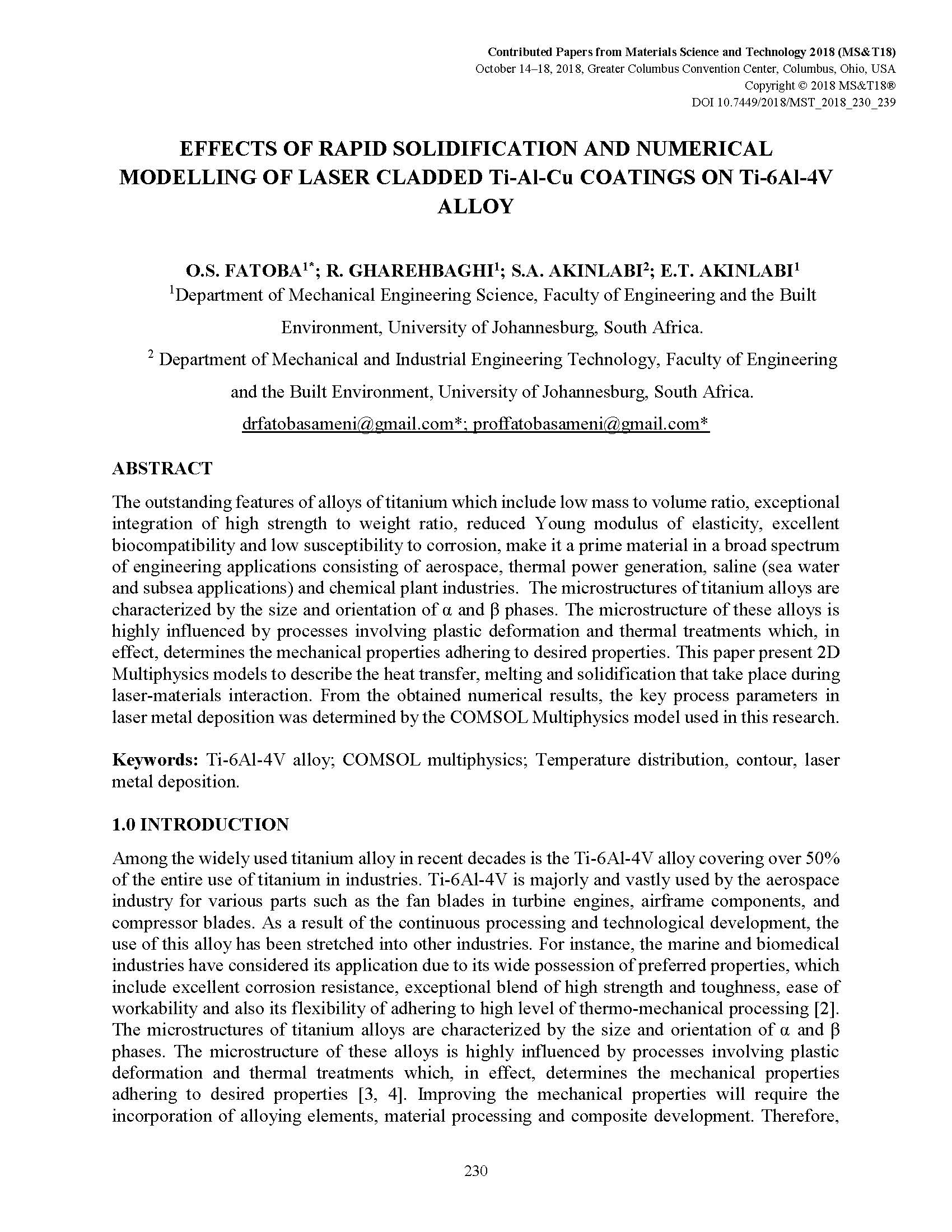 Solidification　Effects　Bookstore　Internet　of　Cladded　Ti-Al-Cu　Coatings　–　Rapid　and　Alloy　Pro　Numerical　Modelling　on　of　Laser　Ti-6Al-4V